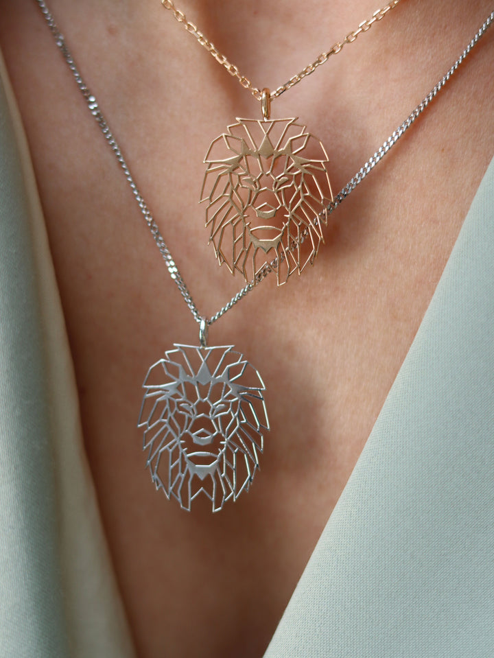 Majestic Roar – White Gold Lion Pendant