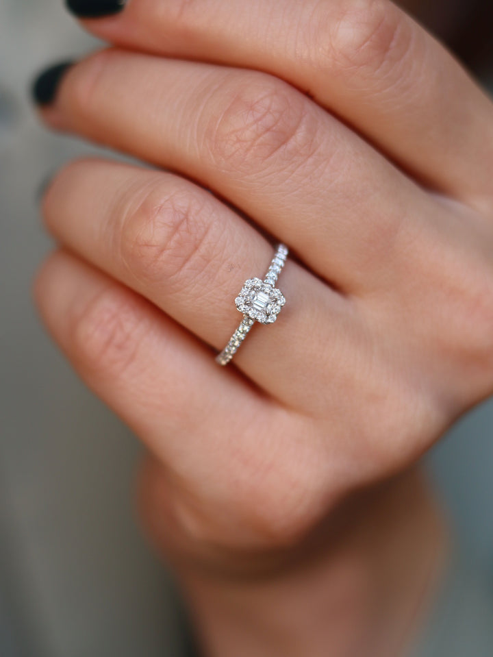 Baguette Diamond Halo Ring (White)