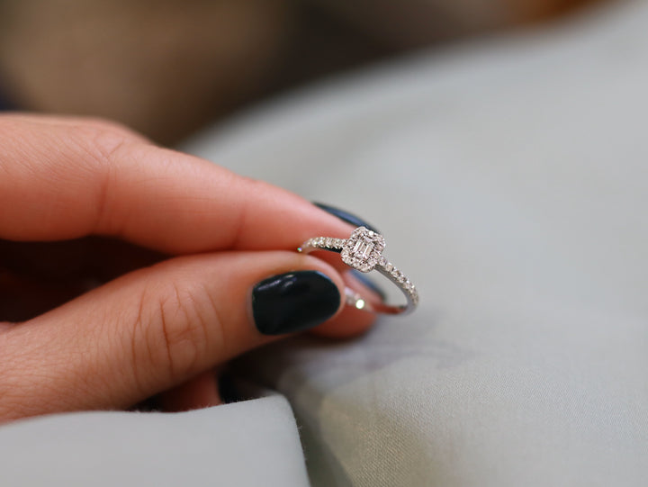 Baguette Diamond Halo Ring (White)