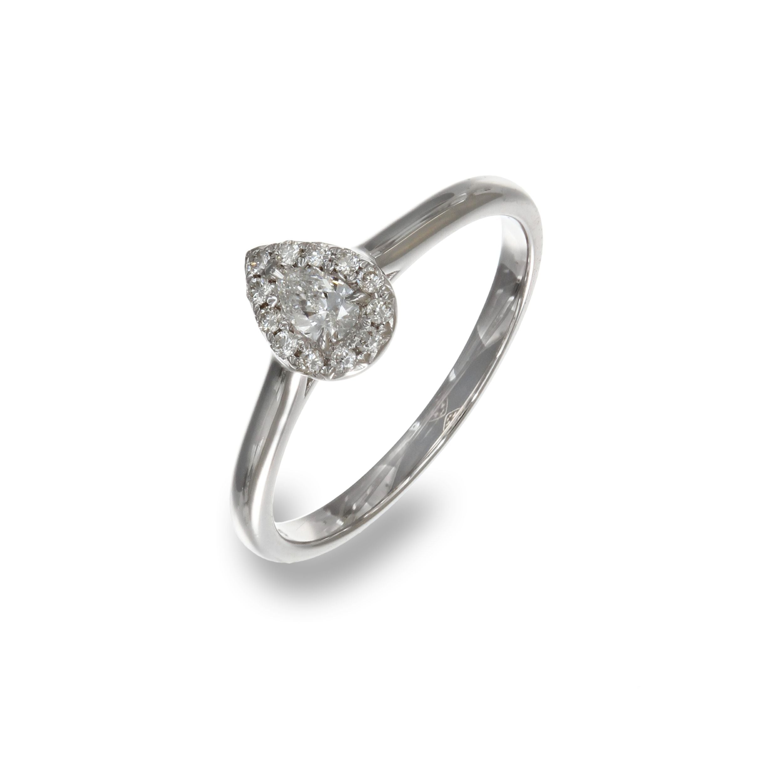 Diamond Drop Halo Ring White